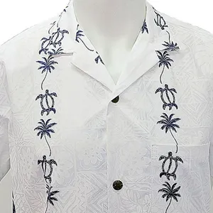 Fornecedor de roupas com estampa personalizada para homens, camisa casual tropical havaiana, fábrica