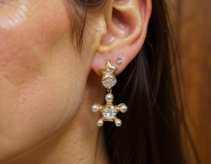 Set di orecchini con zirconi Golden Star per donna, borchie in lega con perle finte, gioielli di moda in stile francese - Product Image 2