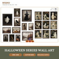 Tableau mural Halloween sur toile, motif chat noir, fantôme, citrouille, style vintage rétro, décoration de galerie, impression automne effrayante style ferme pour la maison et la salle de bain