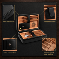 Coffret Humidor de Voyage de Luxe en Cuir et Cèdre Espagnol pour Cigares, avec Briquet, Coupe-Cigares en V et Support, Anti-Humidité, Grande Capacité