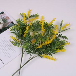 Flores Artificiales Estilo Bosque, Árbol de Acacia de 3 Ramas de Plástico, Decoración para el Hogar, Mesas de Centro, Mesas de Comedor, Arreglos Florales para Bodas - Product Image 3