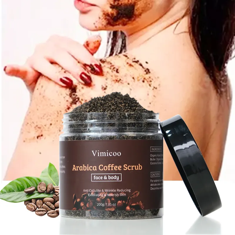 Vimicoo anticellulite vegano biologico etichetta privata cura della pelle esfoliante Body Scrub corpo bagno zucchero Arabica Scrub caffè