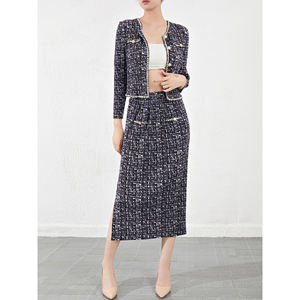 2025 nuova moda stile coreano Casual da <span class=keywords><strong>donna</strong></span> due pezzi Set di <span class=keywords><strong>Blazer</strong></span> plissettato <span class=keywords><strong>Tweed</strong></span> Top intrecciato Vintage decorazione per la stagione autunnale - Product Image 2