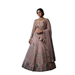 Lehenga Choli en soie rose brodée, longueur au sol, tenue de mariage traditionnelle pour femmes, style Inde Pakistan - Product Image 1