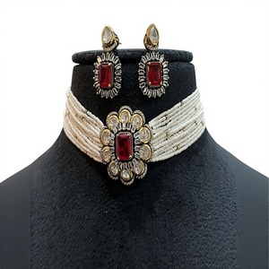 Conjunto de Collar Gargantilla de Moissanita Chapado en Oro de Latón Clásico de Calidad Premium Luminoso para Mujer, Colección Fiesta - Product Image 2