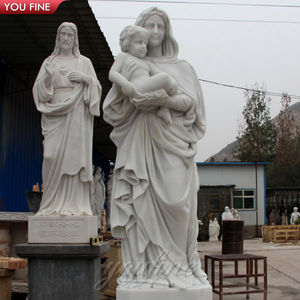 実物大の聖母天然石大理石聖母マリア像と子供の彫刻 - Product Image 4