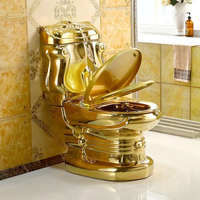 989 luxe Style européen deux pièces articles sanitaires plaqué or salle de bain toilette en céramique double chasse carré bol forme S-piège