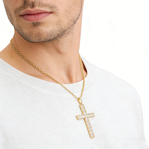 Collar Clásico de Compromiso con Colgante de Cruz y Diamante CVD Cultivado en Laboratorio, Chapado en Oro de 10K/14K/18K sobre Plata Personalizada, Cadena para Suéter, Regalo VS - Product Image 5