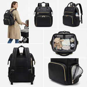 Mochila de Piel Sintética Personalizada OEM para Mamá, Elegante Bolso para Pañales con Más de 15 Bolsillos, Porta Biberones Aislado, Cambiador y Funda para Portátil - Product Image 3