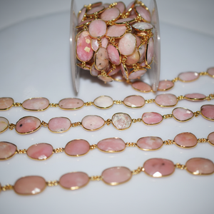 Cadena de eslabones chapada en oro de ópalo rosa de 8mm, joyería de moda, abalorios de latón y Metal, piedras preciosas de ópalo, público objetivo para mujeres - Product Image 1