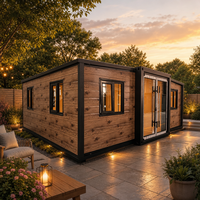 Maison conteneur extensible à grain de bois, cadre noir, maisonnette préfabriquée, résistante au vent, ignifuge, étanche, studio modulaire, pod mobile
