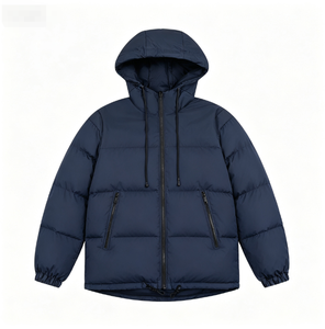 Abrigo de plumón con capucha para hombre, azul marino, cierre de cremallera, grueso, cálido, transpirable, de corte holgado, informal. - Product Image 1