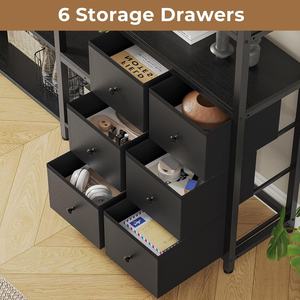 Librería Moderna Retro de Lujo en Forma de L, Plegable, de Metal, Ajustable, con 6 Niveles y 6 Cajones, Negra, para Esquina de Sala de Estar - Product Image 3