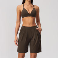 Ensemble de yoga 2 pièces pour femme, dos croisé, taille haute, effet ventre plat, anti-humidité, rembourré, en 78% nylon et 22% élasthanne brossé, avec logo personnalisé OEM