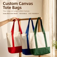 Tas Pantai Kanvas Katun Besar dengan Logo Custom, Tas Belanja Reusable, Cetak Sublim, Ramah Lingkungan