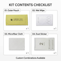 Kit de préparation pour protection d'écran de téléphone avec lingettes humides, autocollant anti-poussière, chiffon en microfibre pour le nettoyage des surfaces, logo personnalisé OEM