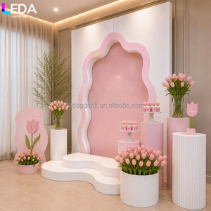 ฉากหลังอะคริลิคสีชมพูสำหรับงานปาร์ตี้ในร่ม LEDA รุ่นโมเดิร์น แบบถอดประกอบได้ ประกอบเข้าด้วยกันได้ พร้อมผ้าลูกไม้สำหรับตกแต่งผนังสำหรับงานแต่งงาน - Product Image 4