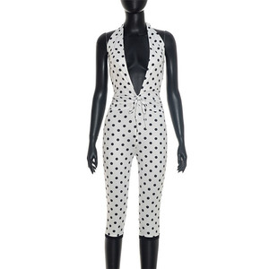 Jumpsuit <span class=keywords><strong>Sexy</strong></span> Jiubaju con Stampa a Pois, Halter, Schiena Scoperta, Dettagli in <span class=keywords><strong>Pizzo</strong></span>, Vestibilità Aderente, Effetto Push-Up sui Glutei - Product Image 5