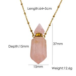 Botol parfum minyak esensial kalung liontin batu alami mata harimau Amethyst Quartz mawar perhiasan penyembuhan baja tahan karat emas - Product Image 5