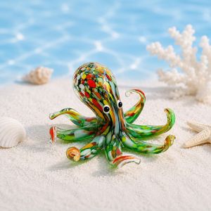 Figurine de pieuvre en verre soufflé artisanal, sculpture colorée, ornement animalier - Product Image 1