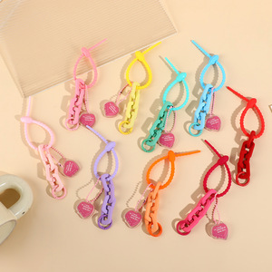 Colorful Acrylic Chain Keychain with Anti-Lost Zip Tie Trendy Personalized Bag Decoration Cartoon-Style Heart-Shaped Keychain