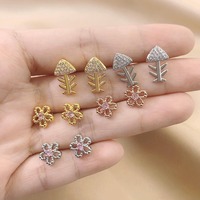 Anting-anting tusuk bunga lucu berhiaskan zirkonia kubik pink pave, grosir perhiasan musim panas 2026