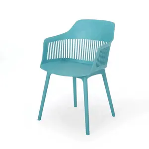 Armrest Dinning Chair Waterproof and Stain Resistant Plastic Shell and Legs with Vertical Decorative Grooves for AirCirculation