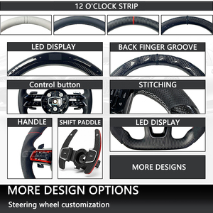 عجلة قيادة من ألياف الكربون مع جلد أسود وإضاءة LED لعرض عدد الدورات في الدقيقة، ترقية رياضية لسيارات مرسيدس-بنز AMG فئة C/E/S - Product Image 5