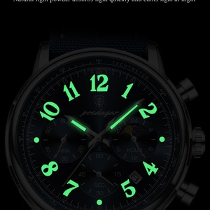 Reloj Deportivo de Lujo POEDAGAR para Hombre, Resistente al Agua, Luminoso, Cronógrafo, Fecha, Reloj de Cuarzo con Correa de Nylon y Cuero - Product Image 5