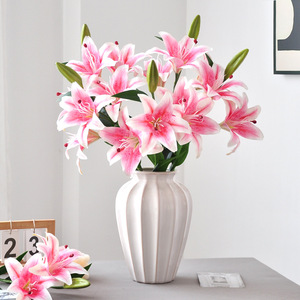 Ramo de Lirios Artificiales Yoshinobu, Tallo Individual, 4 Cabezas, Flores de Seda de PVC, Blanco, Rosa, Amarillo, Rosa Champán, para Sala de Estar, Boda - Product Image 1