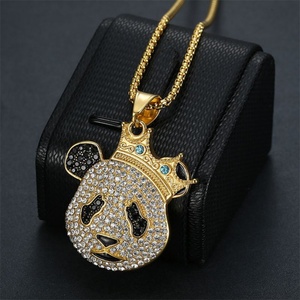 Hip Hop <b>Iced</b> <b>Out</b> Jewelry Stainless Steel Crystal Diamond Panda Necklace Custom Gold Plated Crown Pendant Necklace - Product Image 4