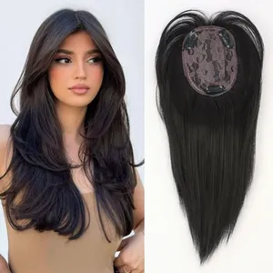 Extensiones de Cabello Sintético con Clip, 3 Clips, Lisas, Color Negro Marrón, para Mujer, con Flequillo, Postizo - Product Image 1
