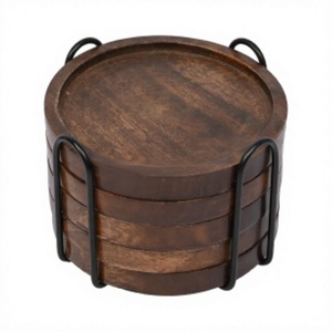 Sous-verre en bois 6 pièces ensemble sous-verre de luxe en bois nouveau sous-verre pour utilisation verres à boire table - Product Image 1