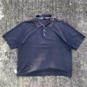 OEM Custom Men's Vintage Acid <b>Wash</b> Button Knit Cotton t Shirt for Men Collared Short Sleeve Shirts for Men - Product Image 1