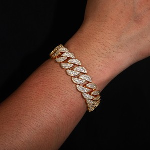 Pulsera y collar de eslabones cubanos gruesos chapados en oro de 18 quilates para hombre y mujer, gargantilla de diamantes de circonia cúbica helada, cadena Miami de Hip Hop con Base de latón - Product Image 5