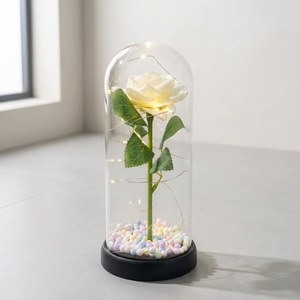 Regalo Romantico per San Valentino, Rosa Preservata Personalizzata con Luce LED in Cupola di Vetro Trasparente, Luce Notturna Eterna Elegante Fatta a Mano, Decorazione per la Casa - Product Image 4