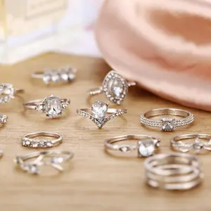 Perhiasan Pesta Pernikahan Perhiasan Wanita Perak Pertunangan Berlian Batu Permata Ignet Rings Set Produk Terlaris Di
