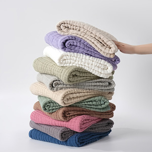 Couverture bébé <span class=keywords><strong>en</strong></span> mousseline de coton pur 6 couches, couleur unie, bordure côtelée, pour nouveau-né, langer et serviette de bain - Product Image 1