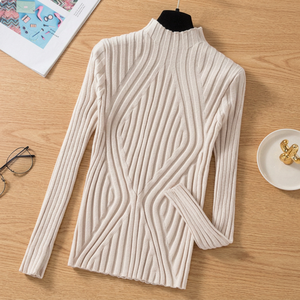 2023 Chic Women's Streetwear Long Sleeve Solid Slim Knitted Pullover Half Turtleneck Autumn Winter Sweater Apricot - Product Image 3