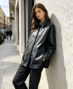 Giacca Lunga Primaverile da <span class=keywords><strong>Donna</strong></span> in <span class=keywords><strong>Vera</strong></span> <span class=keywords><strong>Pelle</strong></span> di Pecora, Ecologica, Morbida, Aderente, Traspirante, Casual, Tinta Unita - Product Image 1