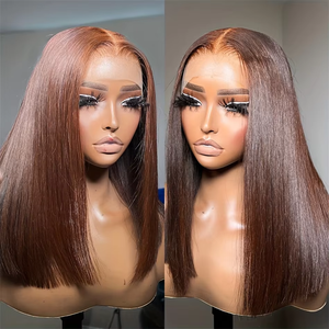 Marrone <span class=keywords><strong>naturale</strong></span> Look 13X4 5X5 HD pizzo frontale parrucche corte stile bob 100% dritto <span class=keywords><strong>capelli</strong></span> vietnamiti 250 densità Precut senza colla - Product Image 1