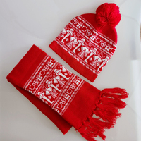 OEM Promotion Custom ized Acryl gestrickt Fußball Fan Fußball Schal Winters chal Stricks chals Winter mütze Handschuhe Set