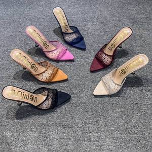 Peep Toe <b>Mules</b> Designer Sandalias De Tacon Mesh Fashion <b>Slippers</b> 2025 Summer & Spring Women Heels - Product Image 2