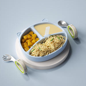 Cat Shaped Silicone Baby Suction Plate Divided Toddler Feeding Plate With Straw Spoon Fork - Product Image 4