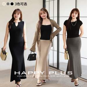 Jupe longue mi-mollet en coton gris taille naturelle pour femme grande taille Runqi, idéale pour le bureau - Product Image 3