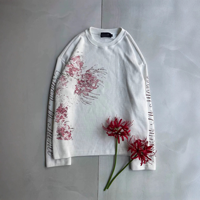 Camiseta de manga larga de punto gofrado grueso para hombre, estilo grunge urbano Y2K, con estampado floral oscuro, venta al por mayor, personalizada y de gran tamaño