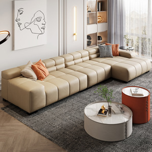 Nuevo sofá seccional de 3 o 4 plazas con tapizado de cuero napa y forma de L canapé moderno para sala de estar - Product Image 2
