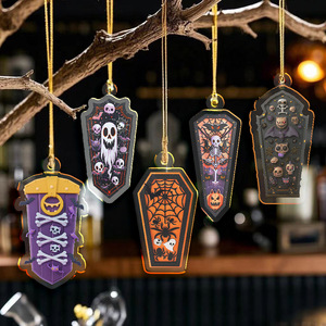 Décorations suspendues modernes pour fête d'Halloween, en plastique imprimé UV, en forme de cercueil et de pierre tombale, pour la vente en gros - Product Image 1