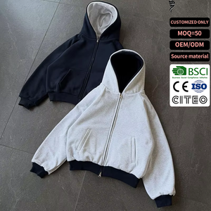 Hoodie à double capuche personnalisé en coton épais réversible avec fermeture éclair – Collection Streetwear - Product Image 1