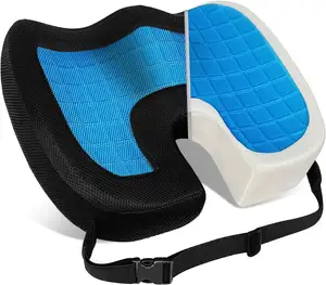 Cojines de asiento y almohada de gel mejorado, cojín de asiento de espuma viscoelástica central de enfriamiento para ciática, coxis, espalda y coxis, alivio del dolor, Orto
